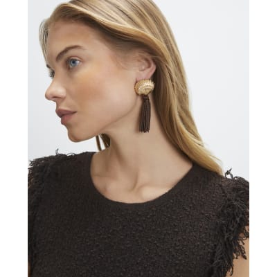 Brown Shell Tassel Earrings