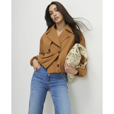 Brown Short Bubble Hem Trench Coat