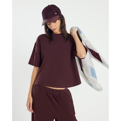 Brown Short Sleeve Cosy Boxy T-Shirt