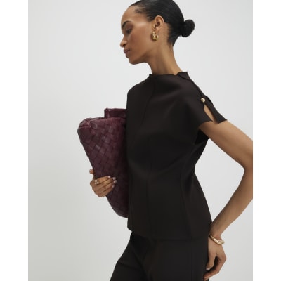 Brown Short Sleeve Interlock Top