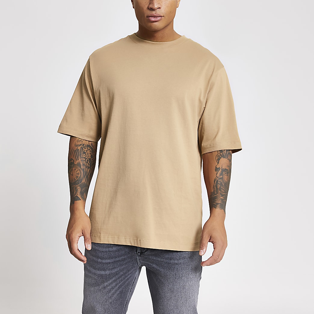 Brown short sleeve oversized T-shirt | River Island