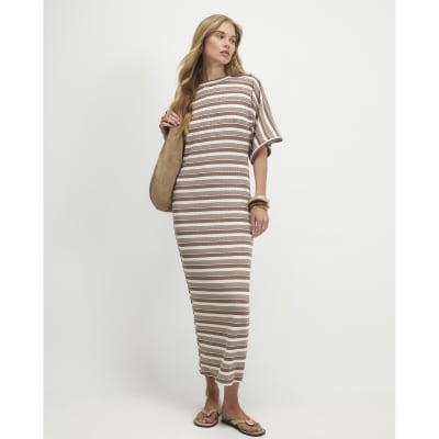 Short Sleeve Striped Maxi Batwing Dress