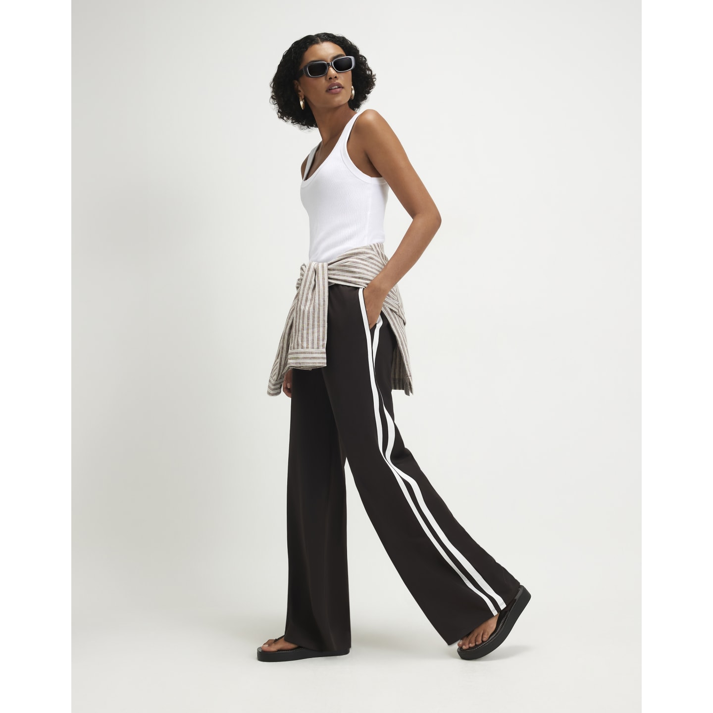 River Island Brown Side Stripe Joggers — photo 1 of 1