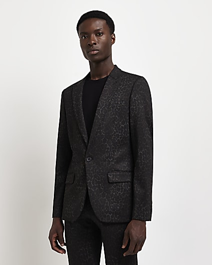 Brown skinny fit leopard print suit jacket