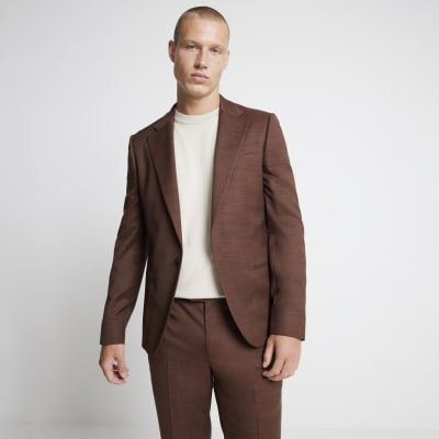 Brown Skinny Fit Single Breasted Suit Jacket
