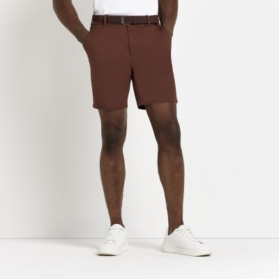 Brown Slim fit belted chino shorts River Island