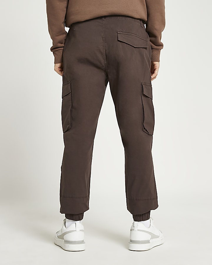 Brown slim fit cargo trousers