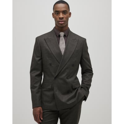 Brown Slim Fit Check Suit Jacket