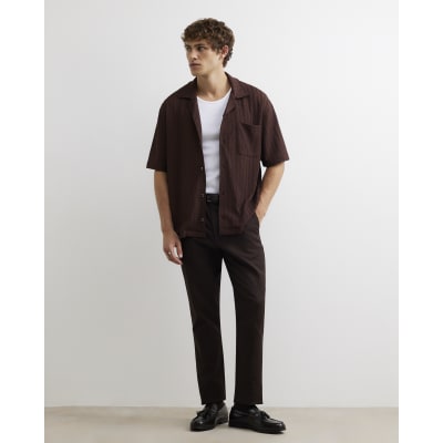 Brown Slim Fit Cotton Blend Chino Trousers
