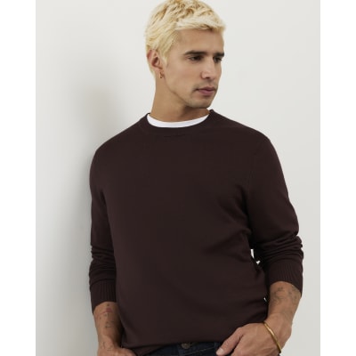 Brown Slim Fit Essential Crew Neck Jumper