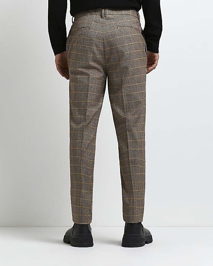 Brown slim fit heritage check trousers