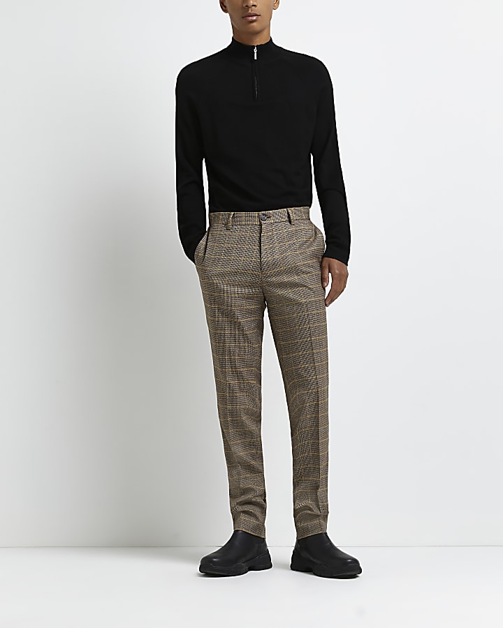 Brown slim fit heritage check trousers