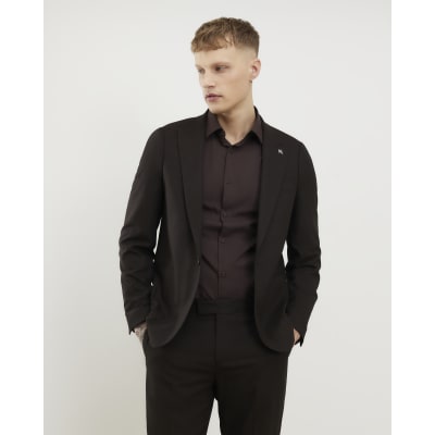 Brown Slim Fit Herringbone Suit Jacket