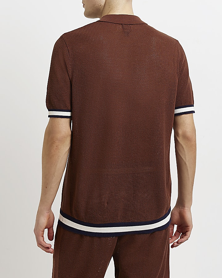 Brown Slim fit knitted Polo shirt