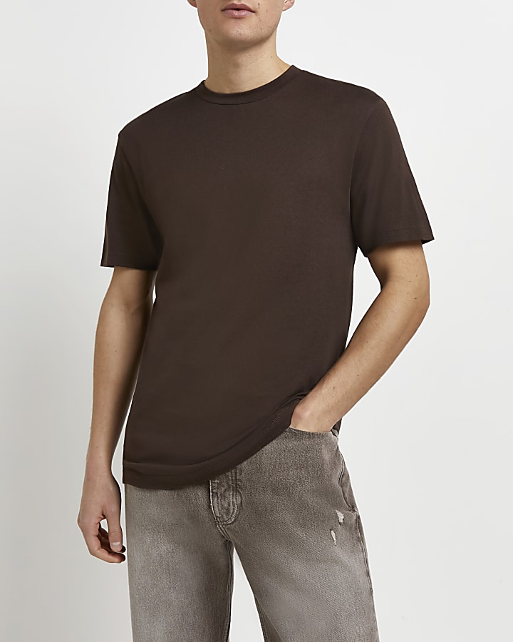 Brown slim fit knitted t-shirt