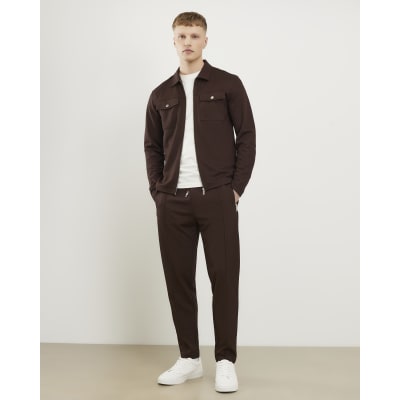 Brown Slim Fit Pique Pintuck Joggers