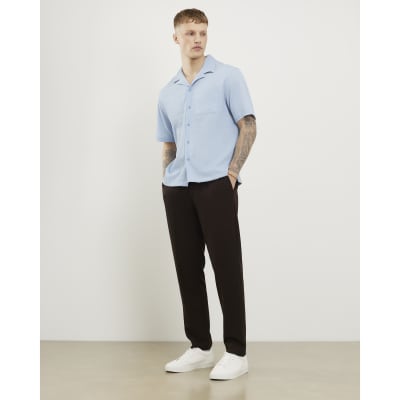Brown Slim Fit Stretch Textured Trousers