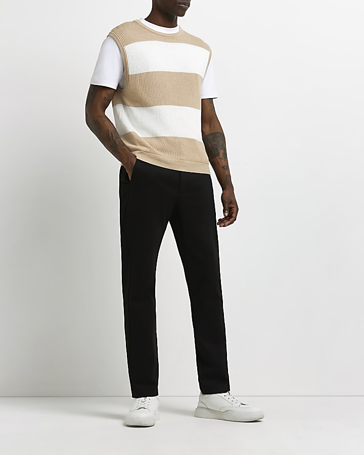 Brown Slim fit stripe sleeveless jumper