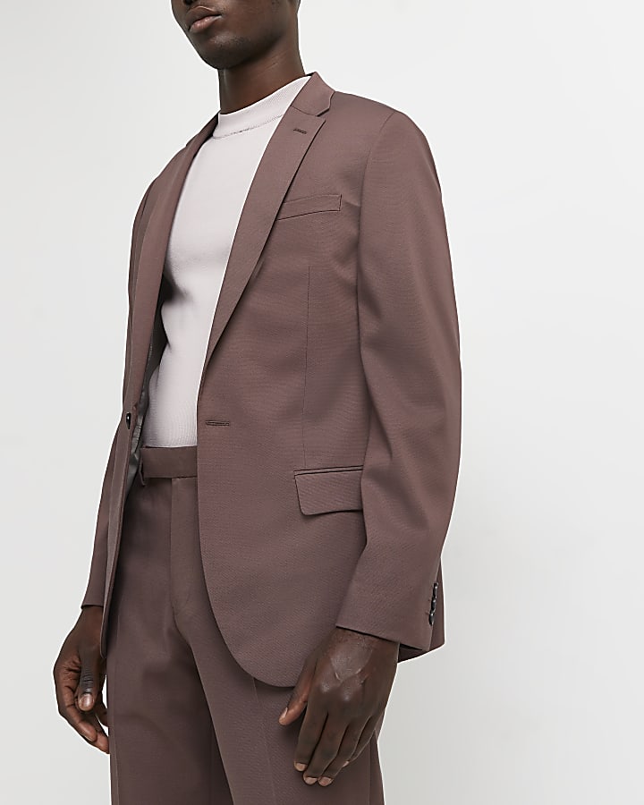 Brown slim fit suit jacket