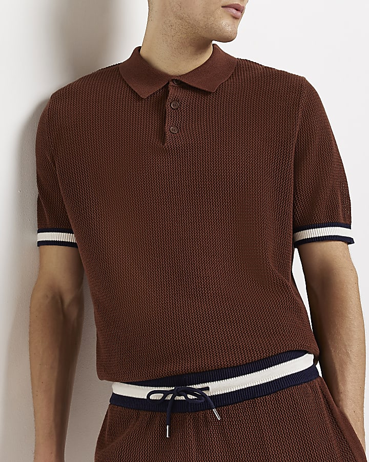 Brown Slim fit Textured Polo shirt