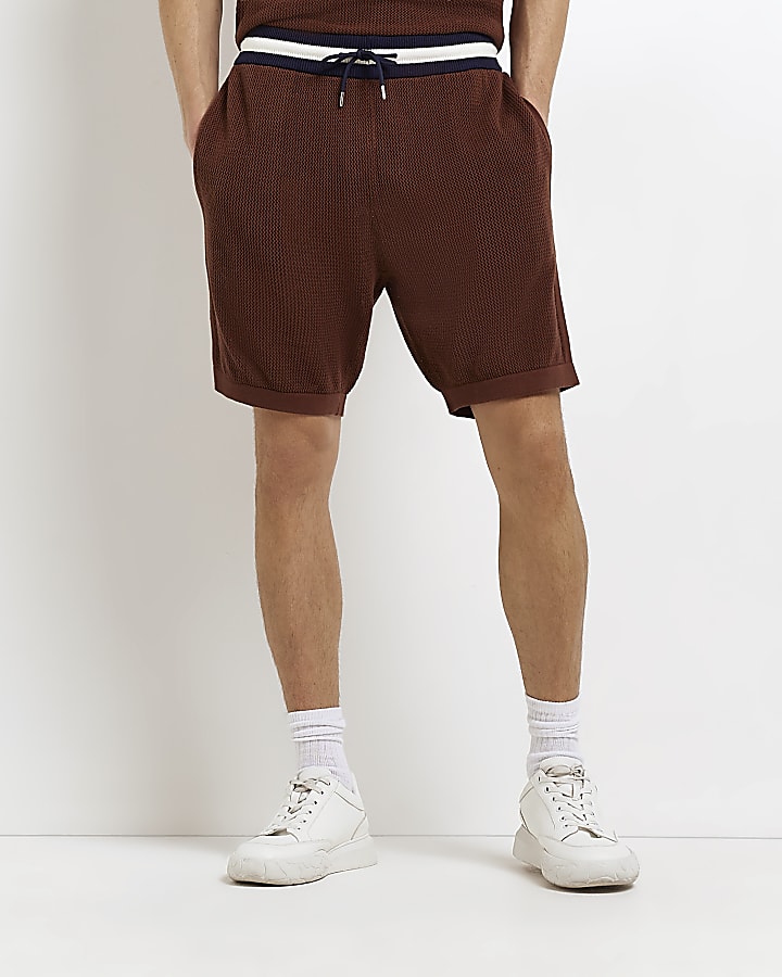 Brown Slim fit Textured stripe shorts