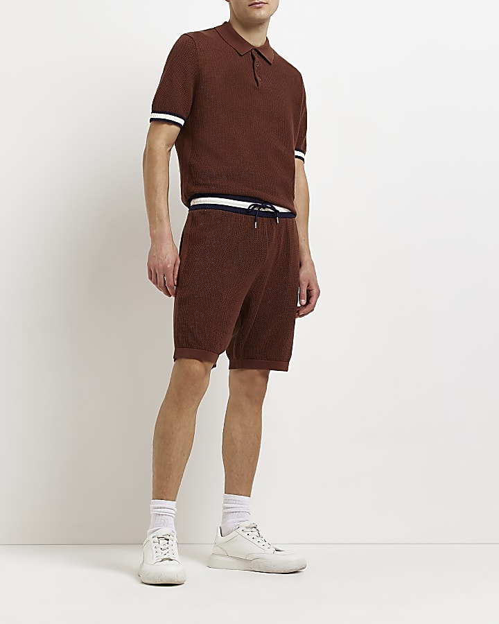 Brown Slim fit Textured stripe shorts