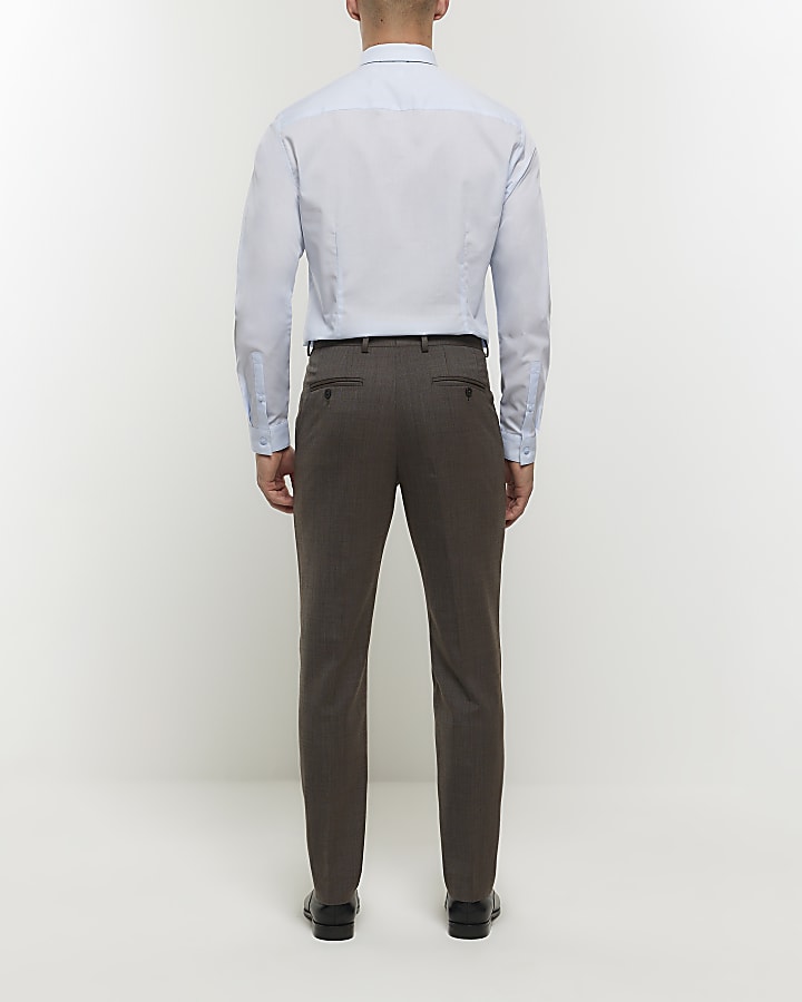 Brown slim fit wool blend suit trousers