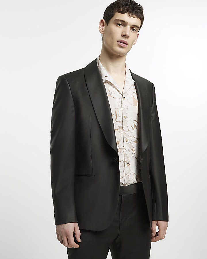 Brown slim fit wool premium suit jacket