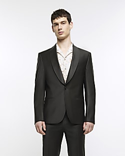 Brown slim fit wool premium suit jacket