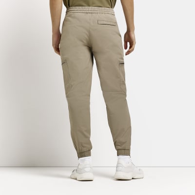 Brown slim fit zip pocket cargo trousers