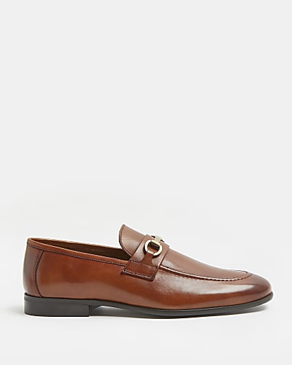 Brown snaffle detail leather loafers