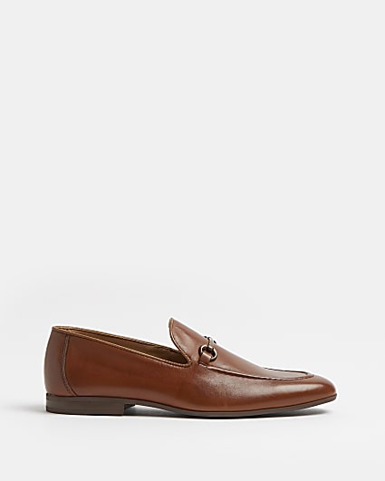 Brown snaffle detail leather loafers