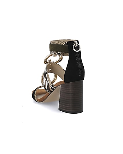 360 degree animation of product Brown snake print block heel sandals frame-7