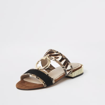 snake print flat mules