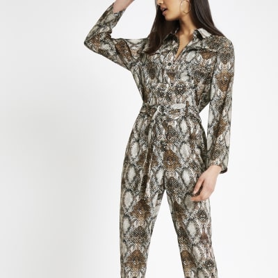 Brown snake print jumpsuit