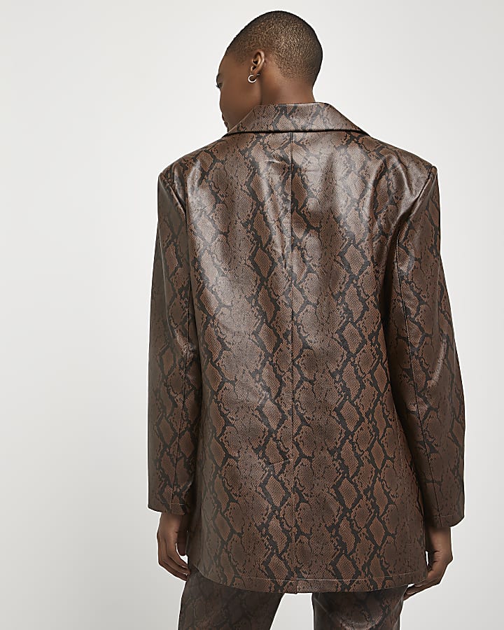 Brown snake print oversized blazer