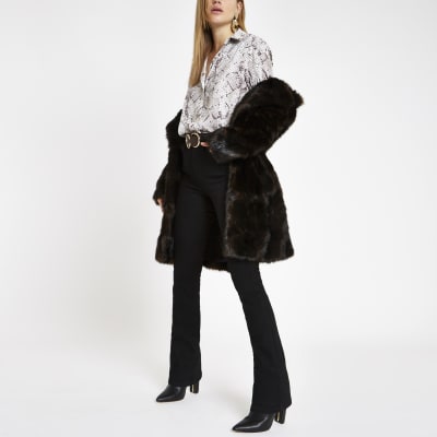 Brown snake print ruched sleeve shirt