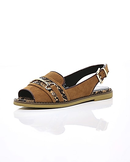 360 degree animation of product Brown snake print slingback peep toe loafers frame-0