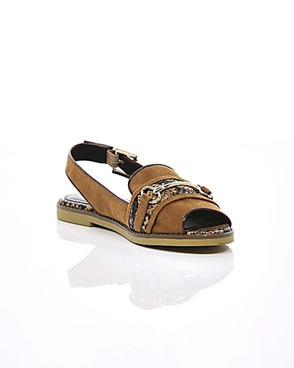 360 degree animation of product Brown snake print slingback peep toe loafers frame-6