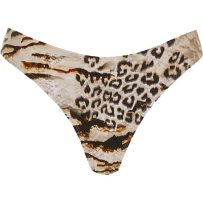 Brown snake printed high leg bikini bottoms