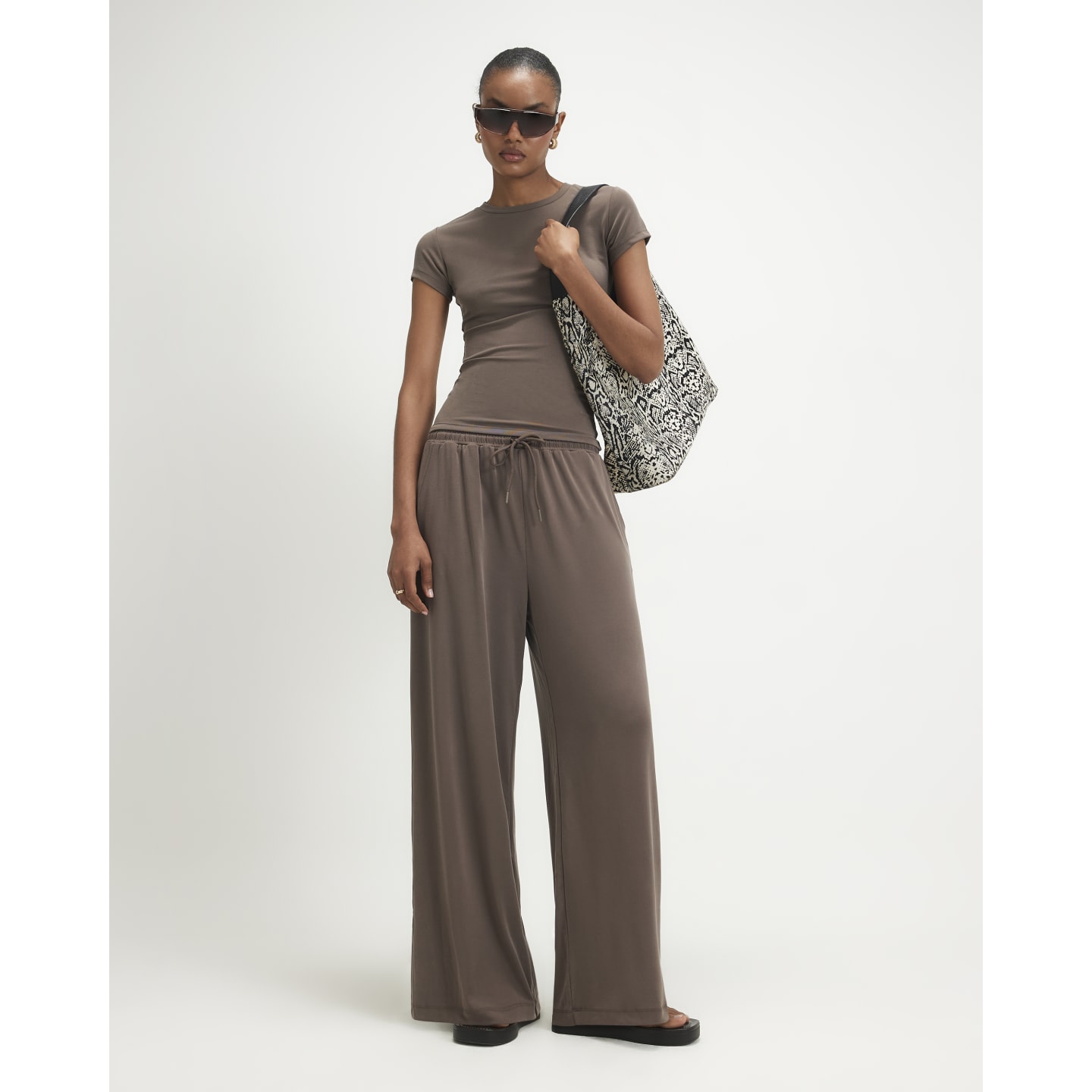 River Island Brown Soft Touch Fitted Baby Tee T-Shirt — photo 1 of 1