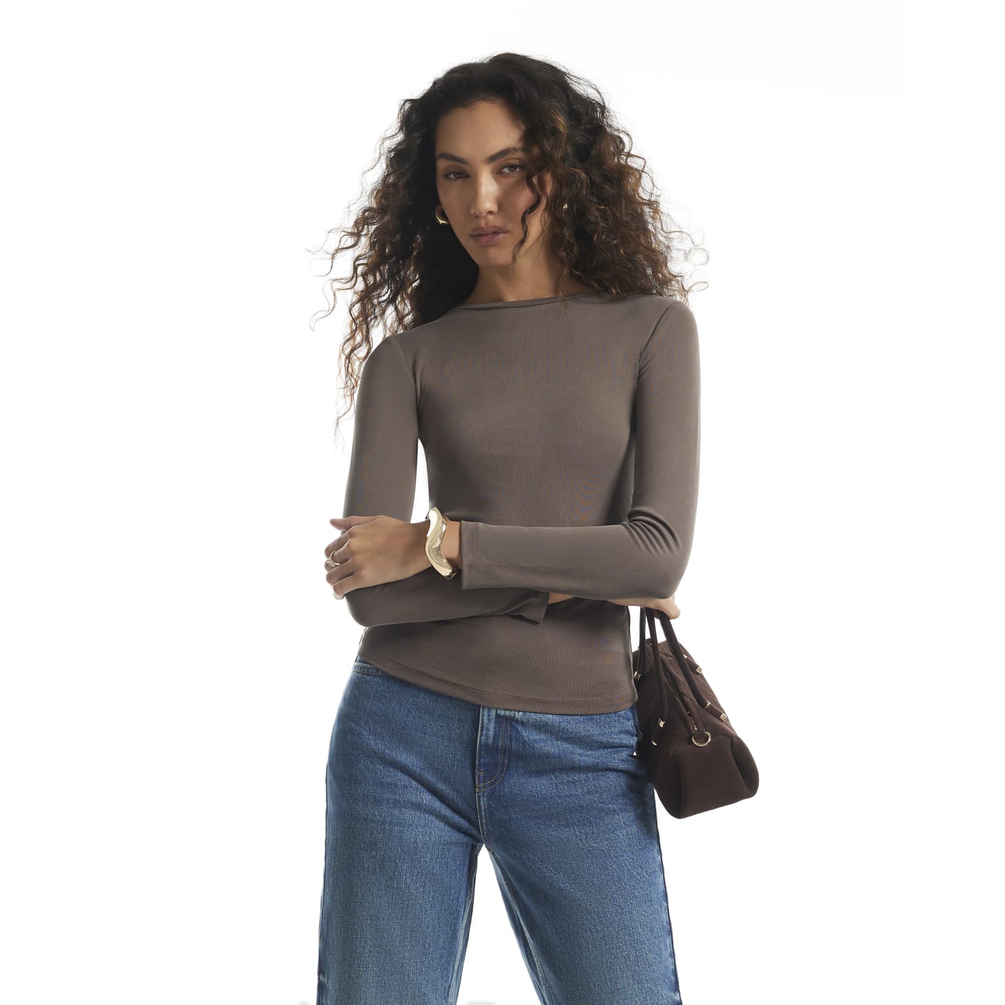 River Island Brown Soft Touch Ruched Side Top — photo 1 of 1
