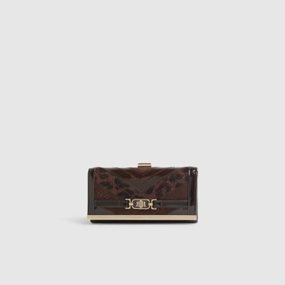 Brown Spliced Panelled Cliptop Purse