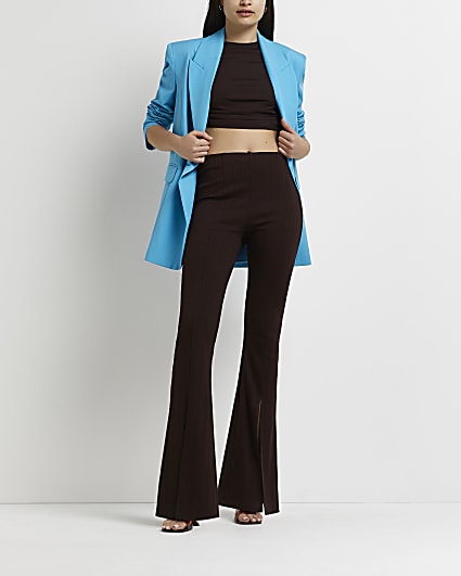 Brown split front flared trousers