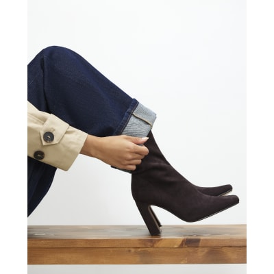 Square Toe Heeled Stretch Ankle Boots
