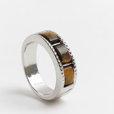 Brown stone detail ring River Island