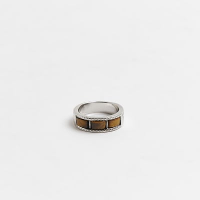 Brown stone detail ring River Island
