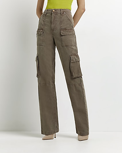 Brown straight leg cargo trousers