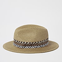 Brown straw trilby hat
