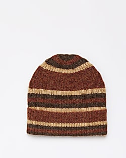 Brown Stripe Knitted Beanie hat